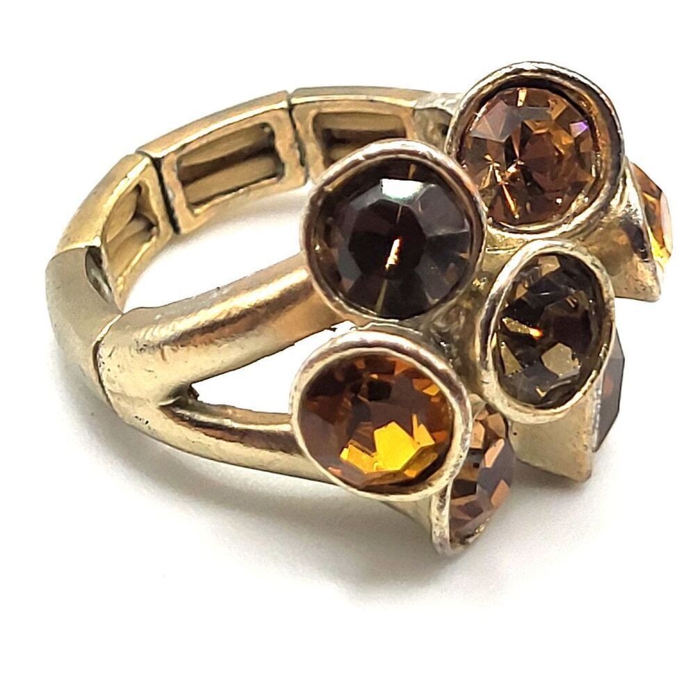 Topaz Brown Champagne Silvertone Ring Size 6.5 stretchy Fashion ring